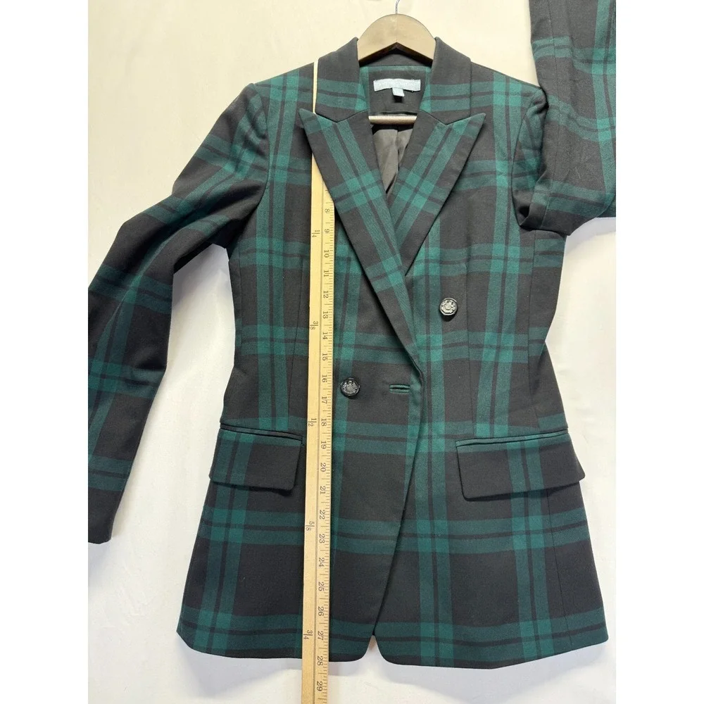 Antonio Melani‎ Blazer Jacket Womens 4 Green Black Plaid Double Breasted Formal